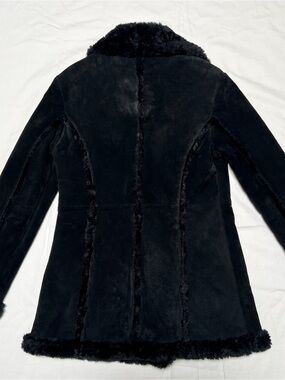 Wilsons Leather Maxima Black Suede Shearling Style Coat Womens Small Sherpa Jack